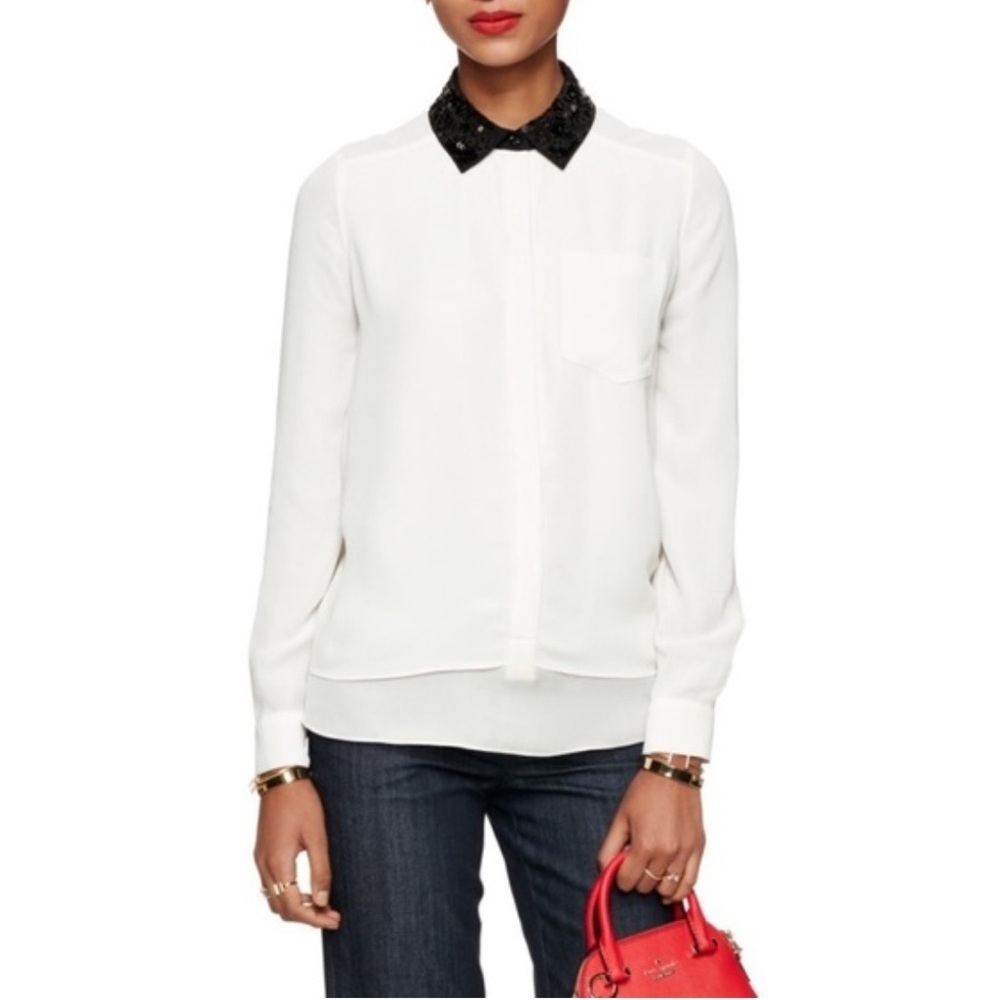 Kate Spade New York Sequin Collar Popover Top Size L‎